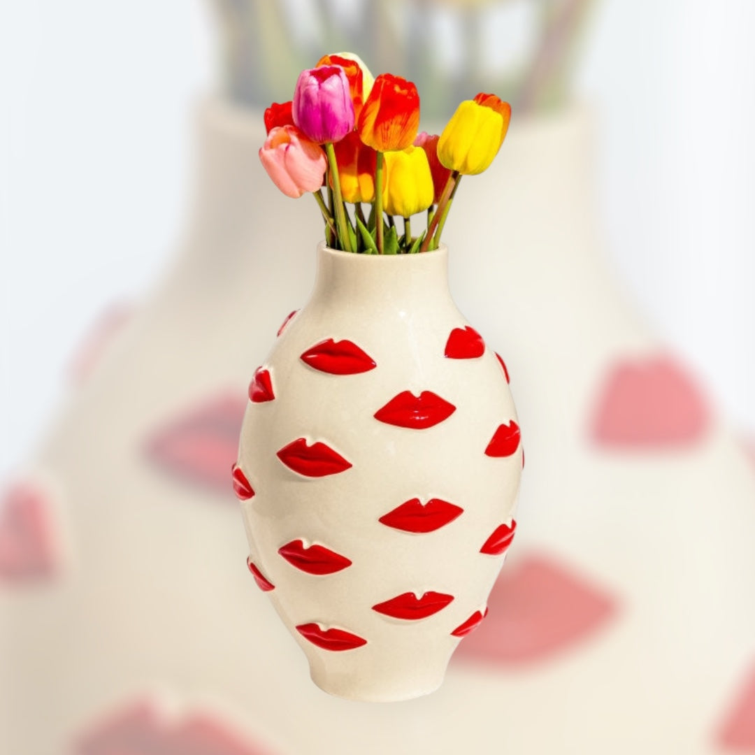 Large Red Multi-Lip Vase - Stunning Ceramic Decorative Vase
