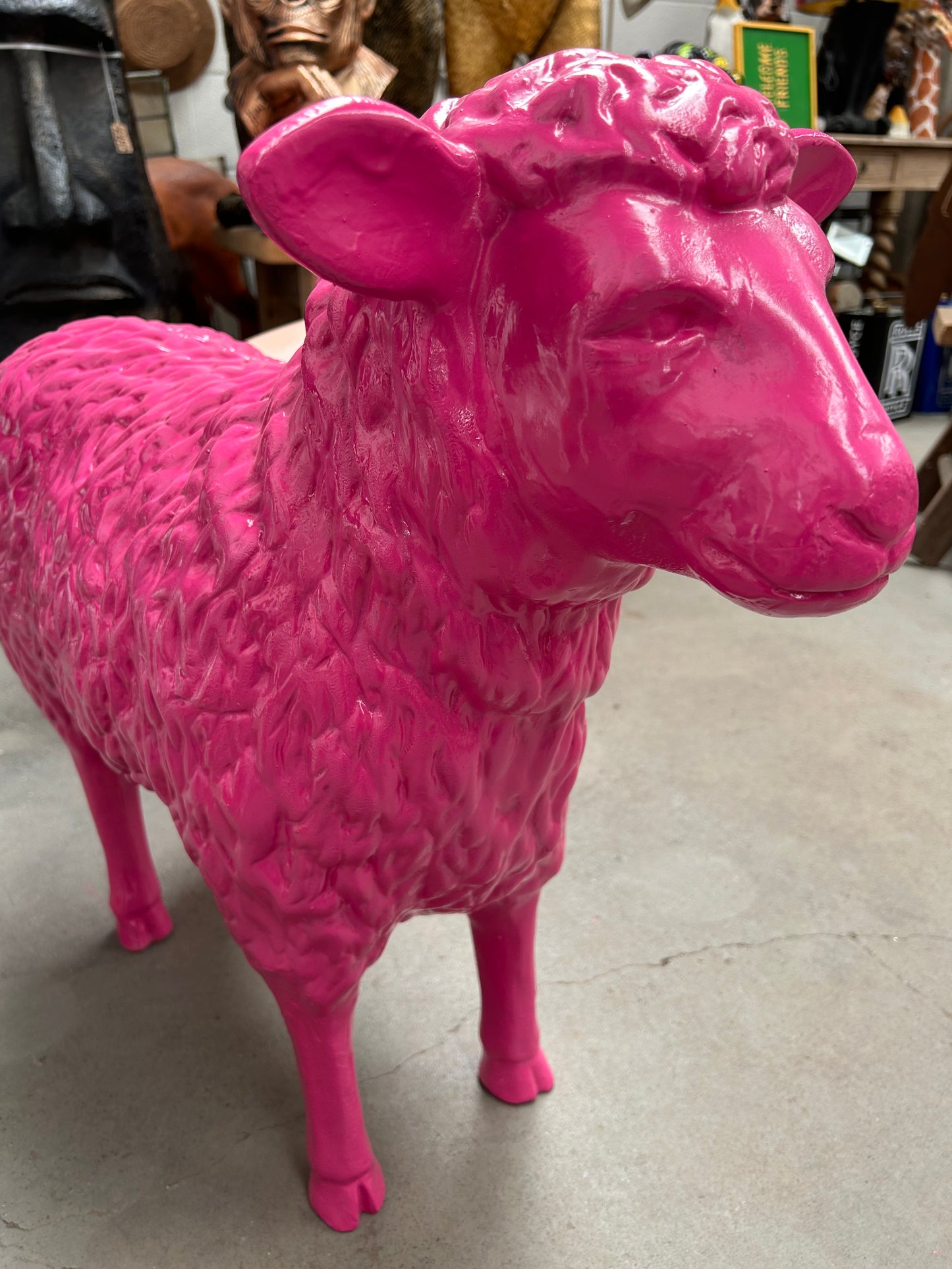 Life-Size Pink Sheep Sculpture - Indoor/Outdoor Resin Ornament