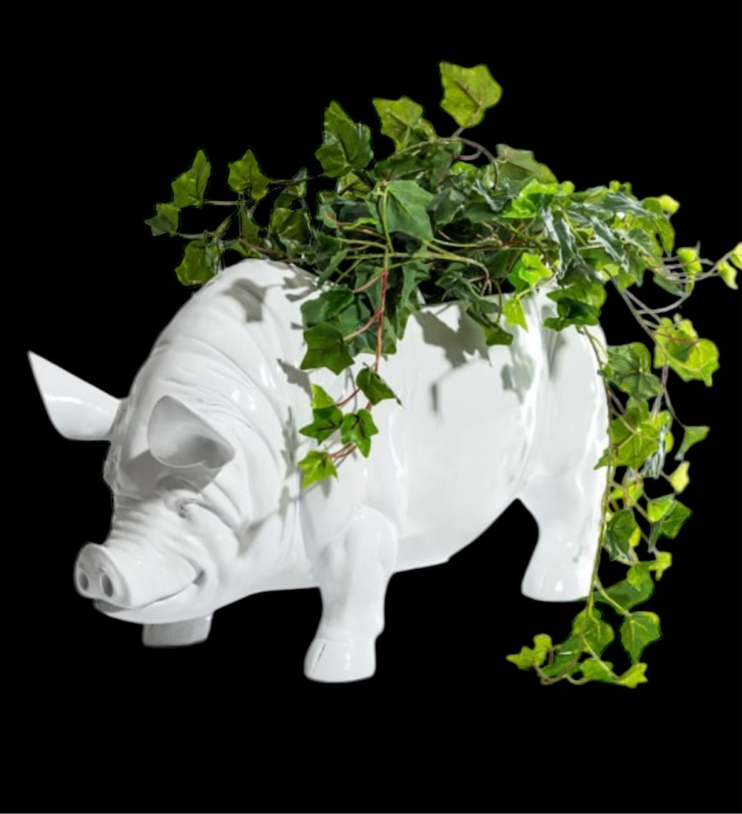 Extra Large Bright White Pig Planter - for Indoor and Outdoor