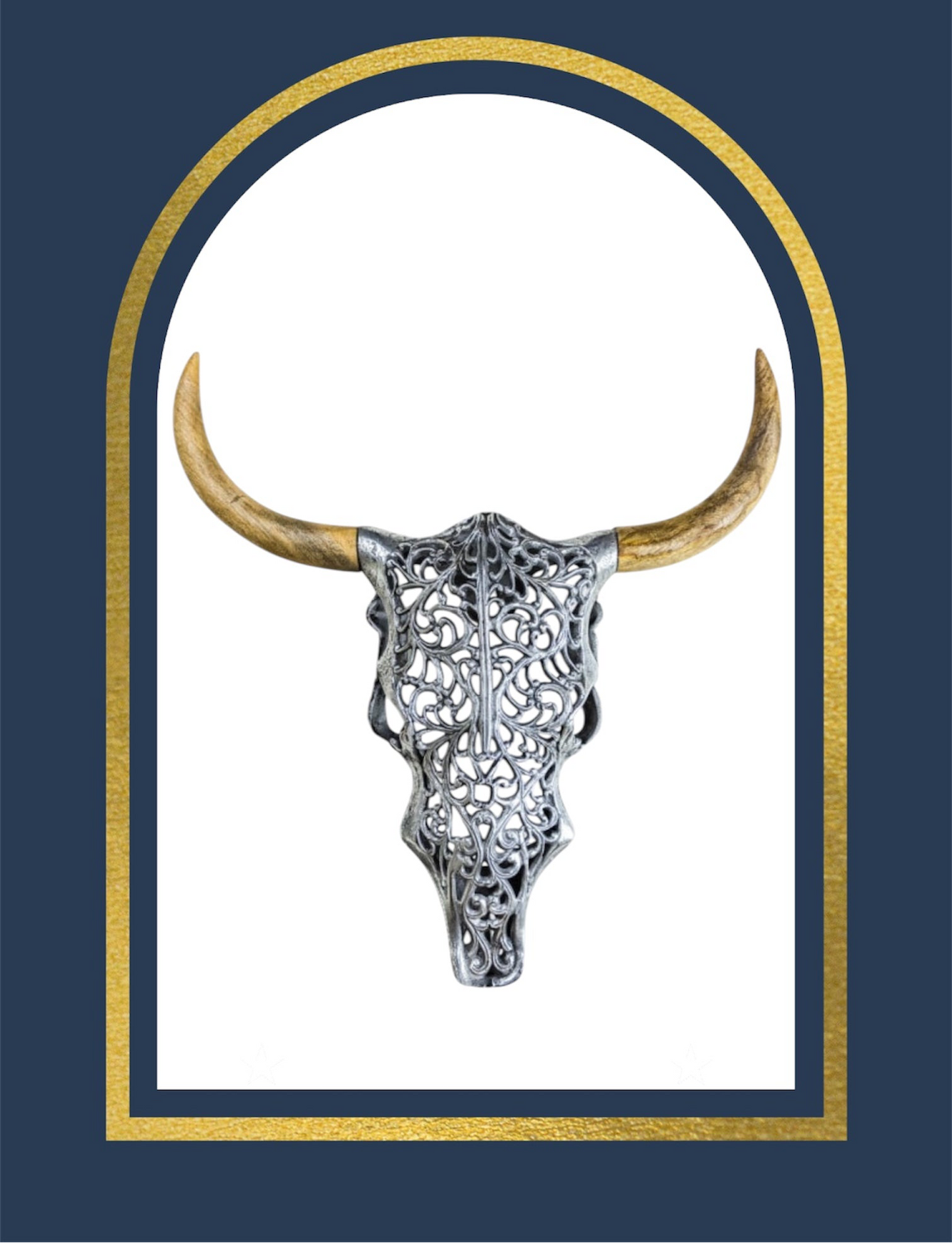 Silver Bison Skull Wall Mount - Antique Aluminium and Wood Tribal Decor