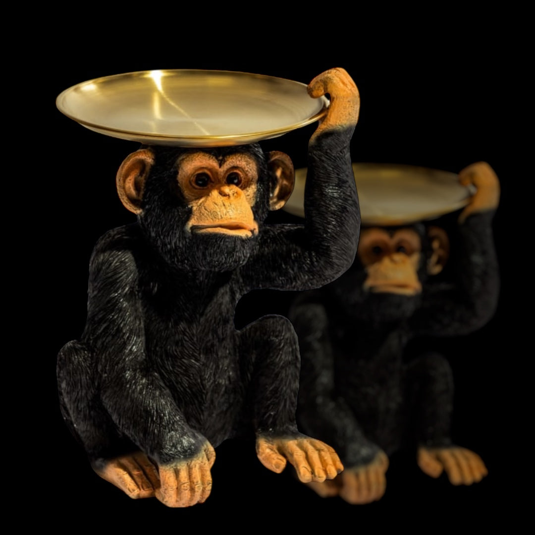 Monkey Holding Gold Tray – Playful & Functional Decorative Table Piece