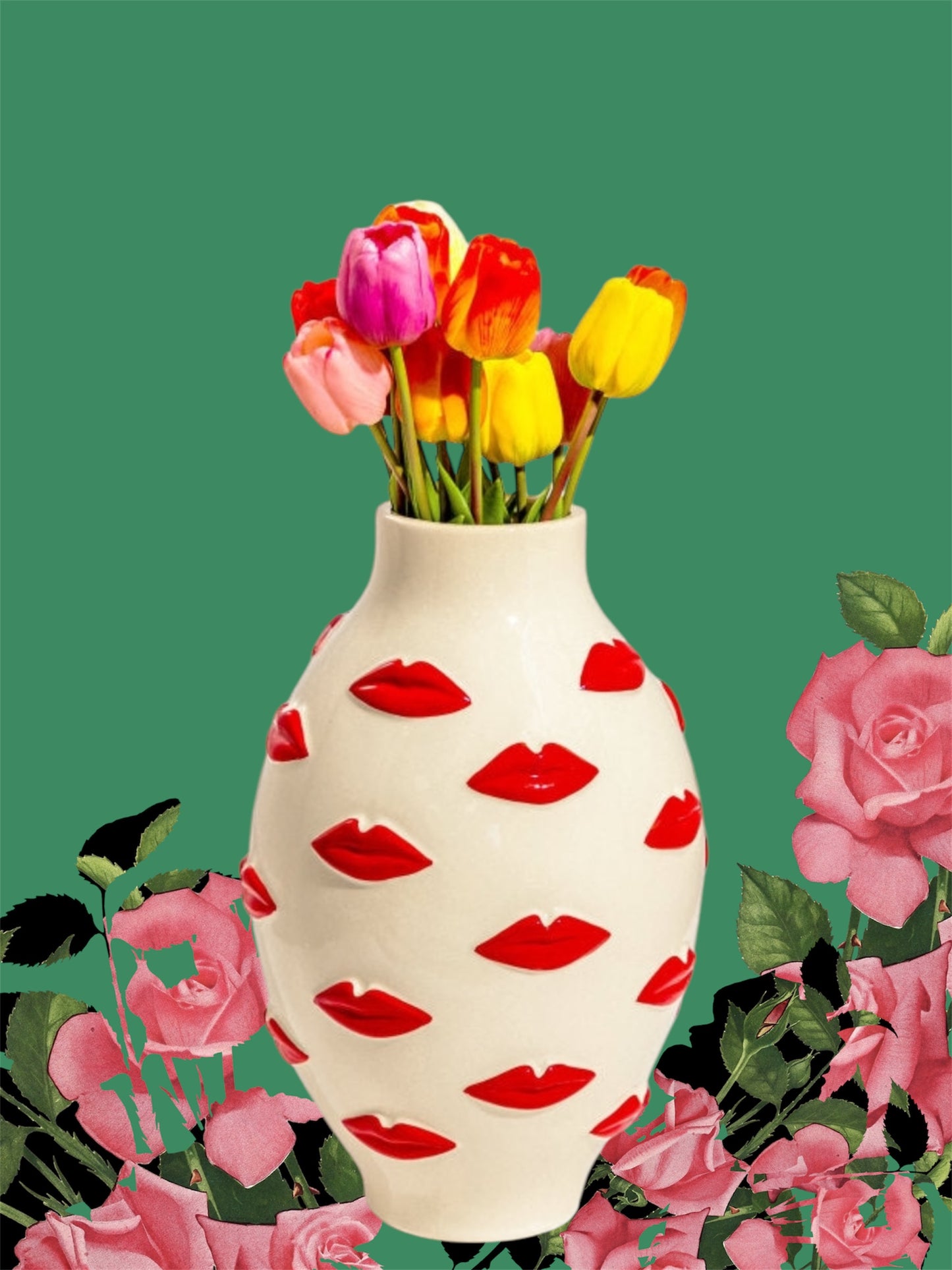Large Red Multi-Lip Vase - Stunning Ceramic Decorative Vase