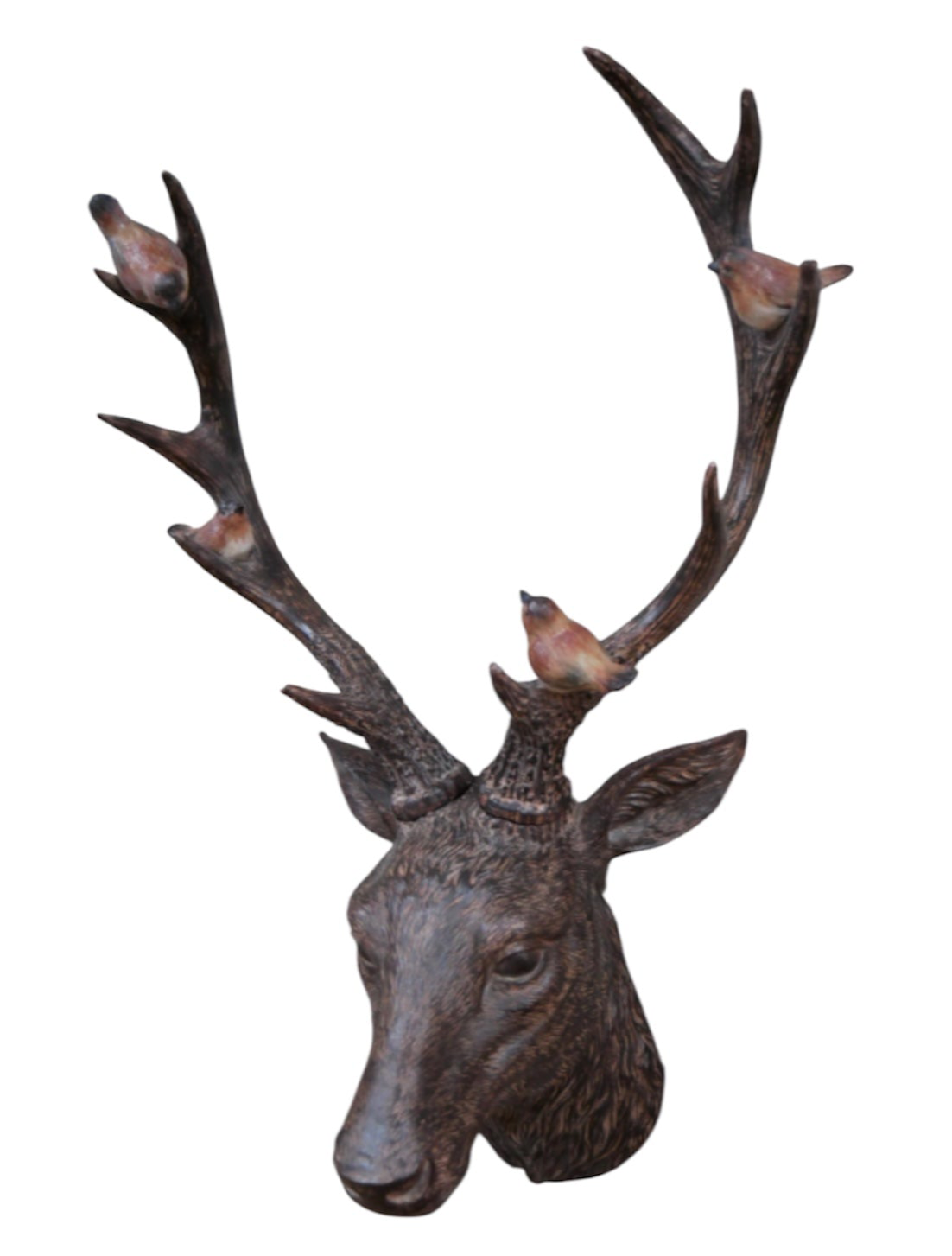 Rustic Brown Stag Head with Robins – Resin Wall Decor