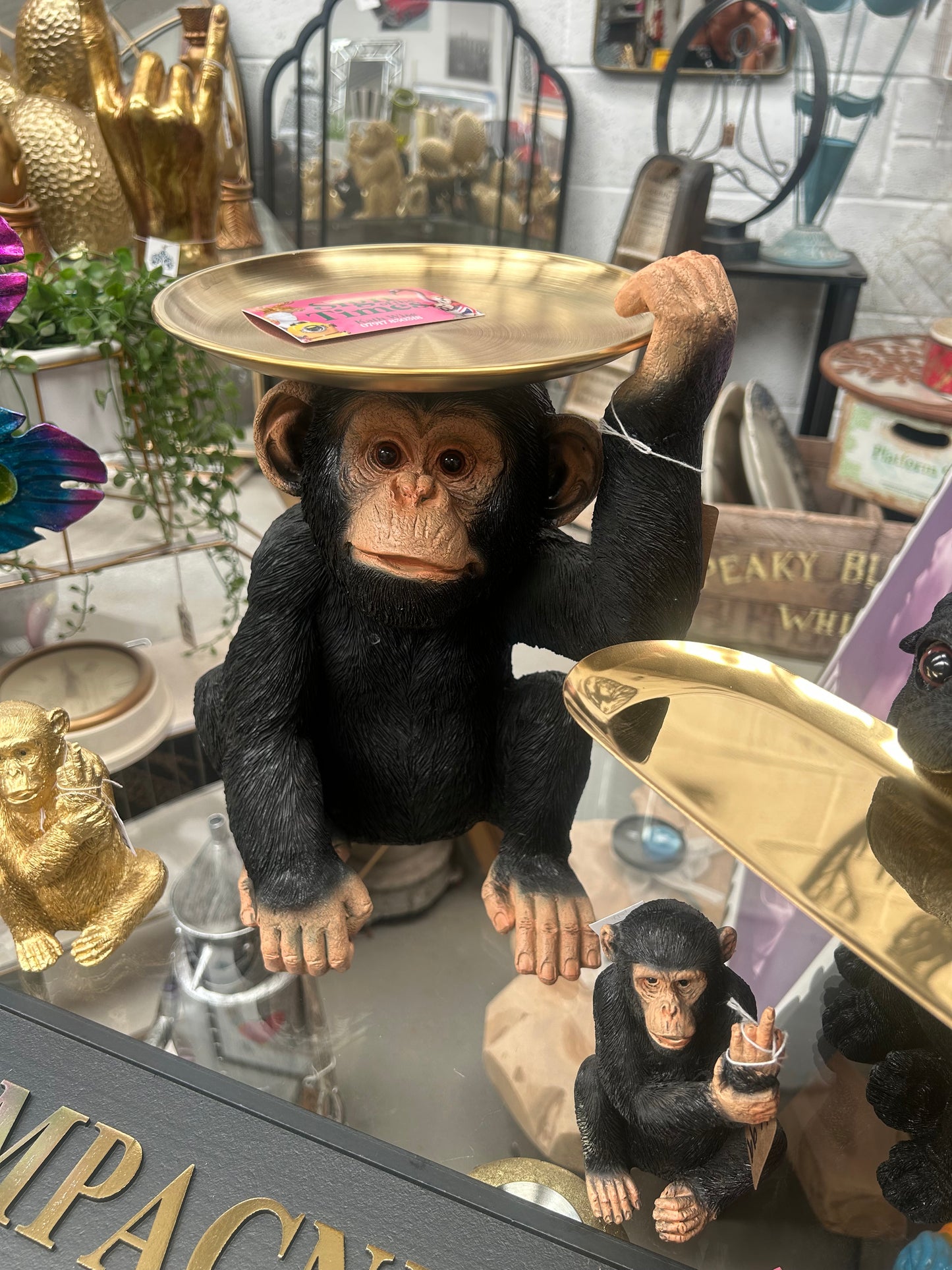 Monkey Holding Gold Tray – Playful & Functional Decorative Table Piece