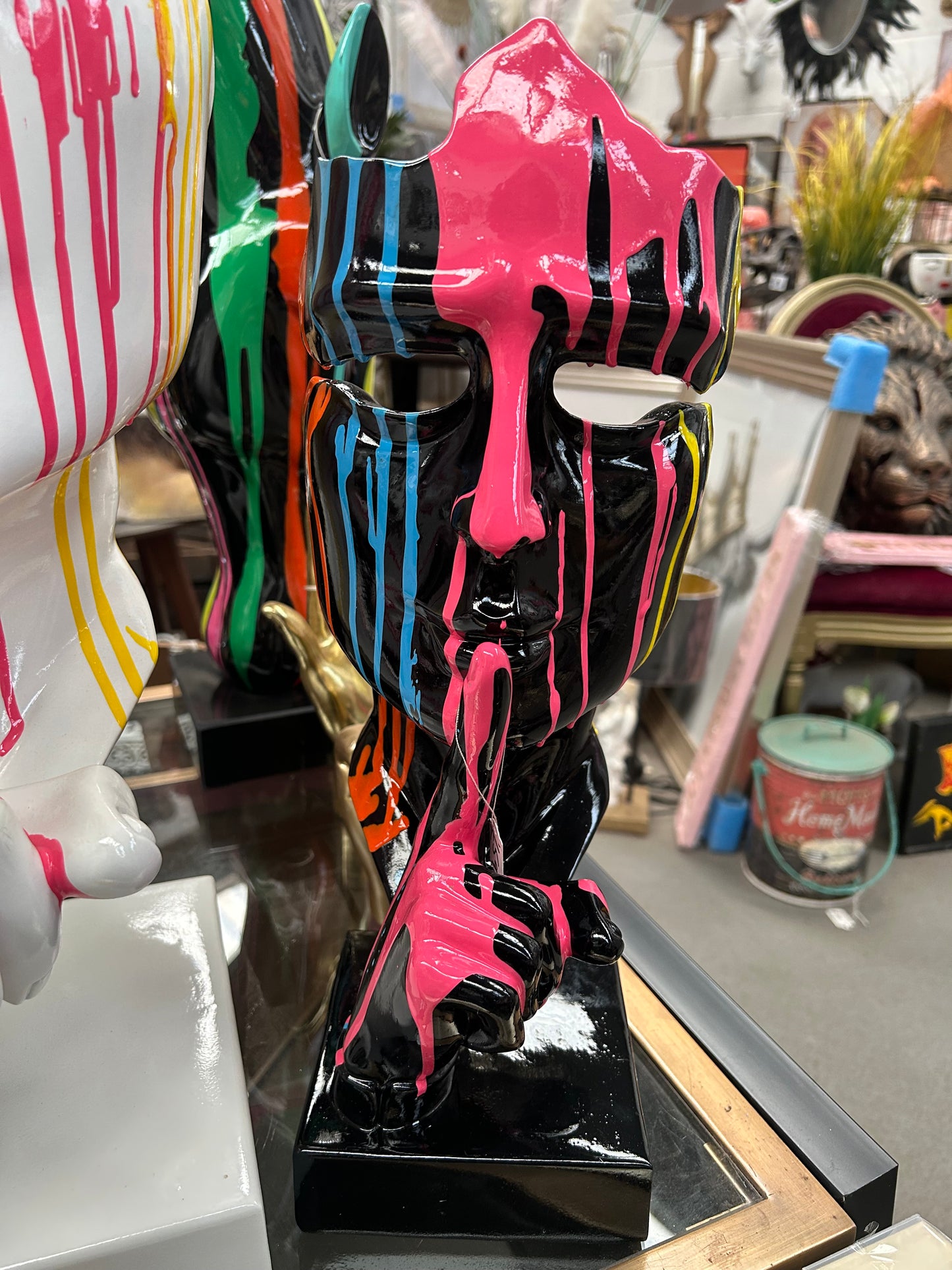 Stunning Black Splash Painted Face Sculpture – Contemporary Artistic Decor