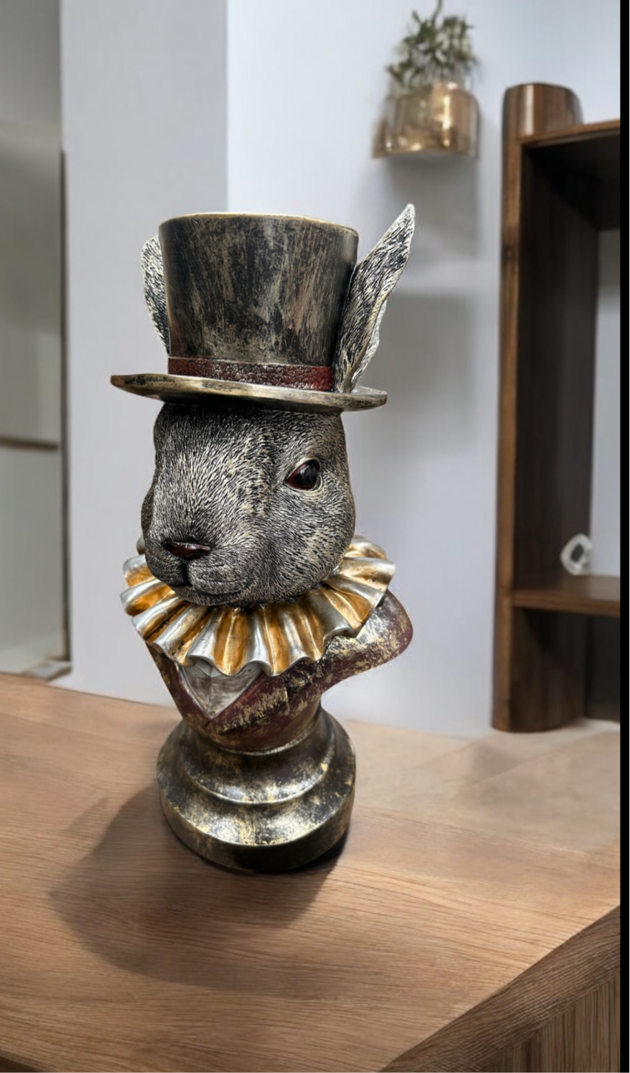 Charming Rabbit Bust with Top Hat – Detailed Resin Sculpture