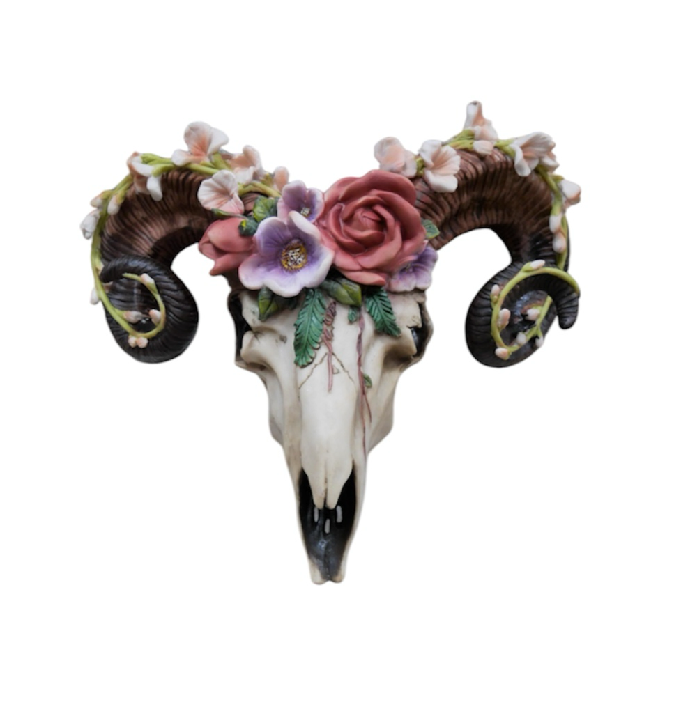 Floral Ram Skull Wall Head – Rustic Wall Décor with Intriguing Charm