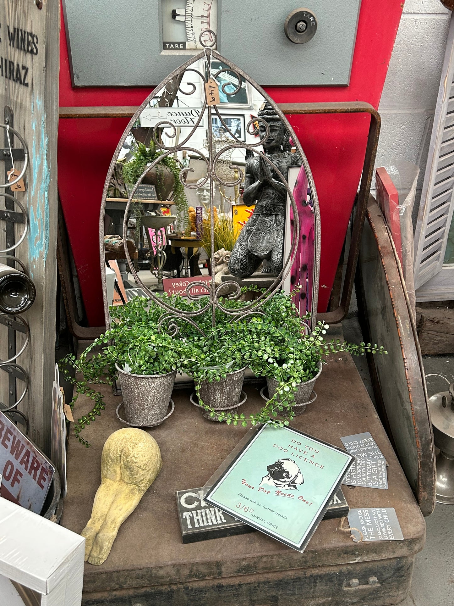 Outdoor Mirror with Planters - Versatile Decorative Mirror with 3 Planters