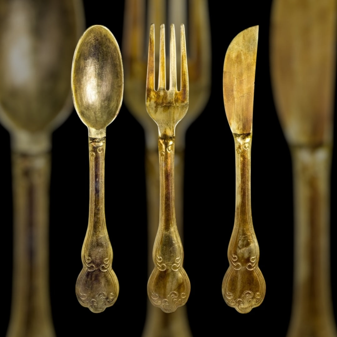 Huge Brass Knife, Fork, and Spoon Wall Art Set – Elegant Culinary Wall Decor
