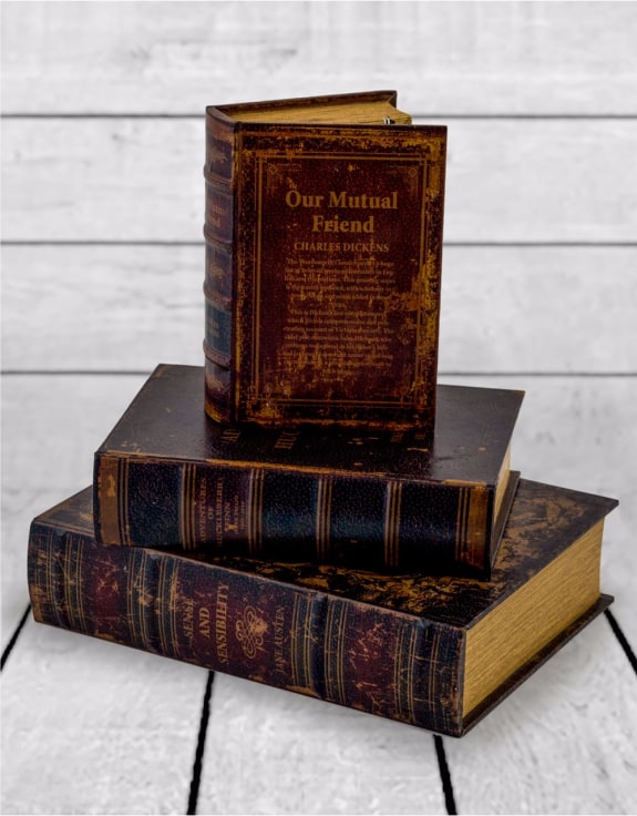 Antique Book Set of 3 Storage Boxes - Vintage Hidden Storage Décor