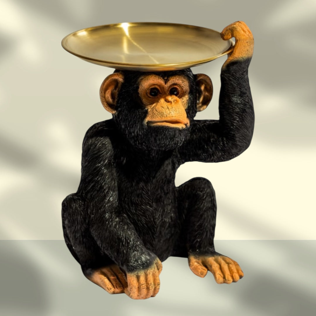 Monkey Holding Gold Tray – Playful & Functional Decorative Table Piece