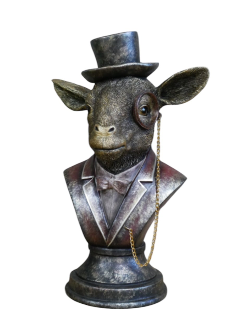Monocled Goat Bust – Elegant Resin Sculpture with Suit and Charm