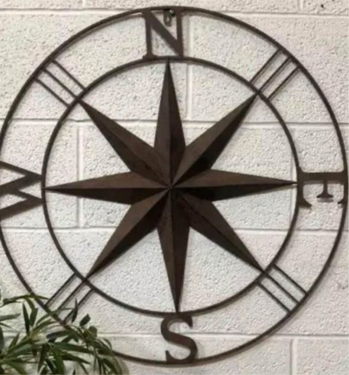 Metal Wall Compass - Rust Coloured Decorative Compass