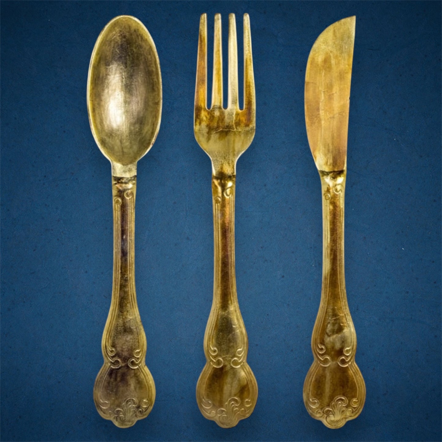 Huge Brass Knife, Fork, and Spoon Wall Art Set – Elegant Culinary Wall Decor