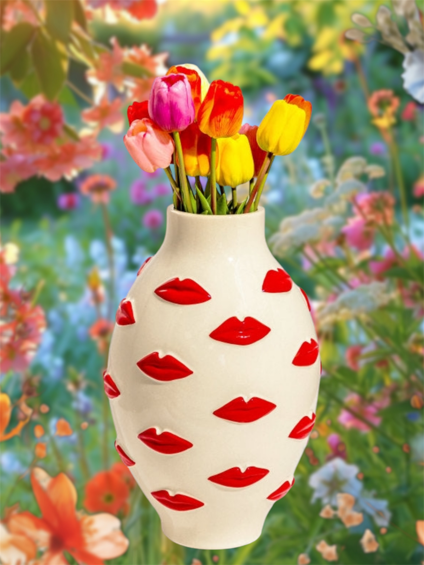Large Red Multi-Lip Vase - Stunning Ceramic Decorative Vase