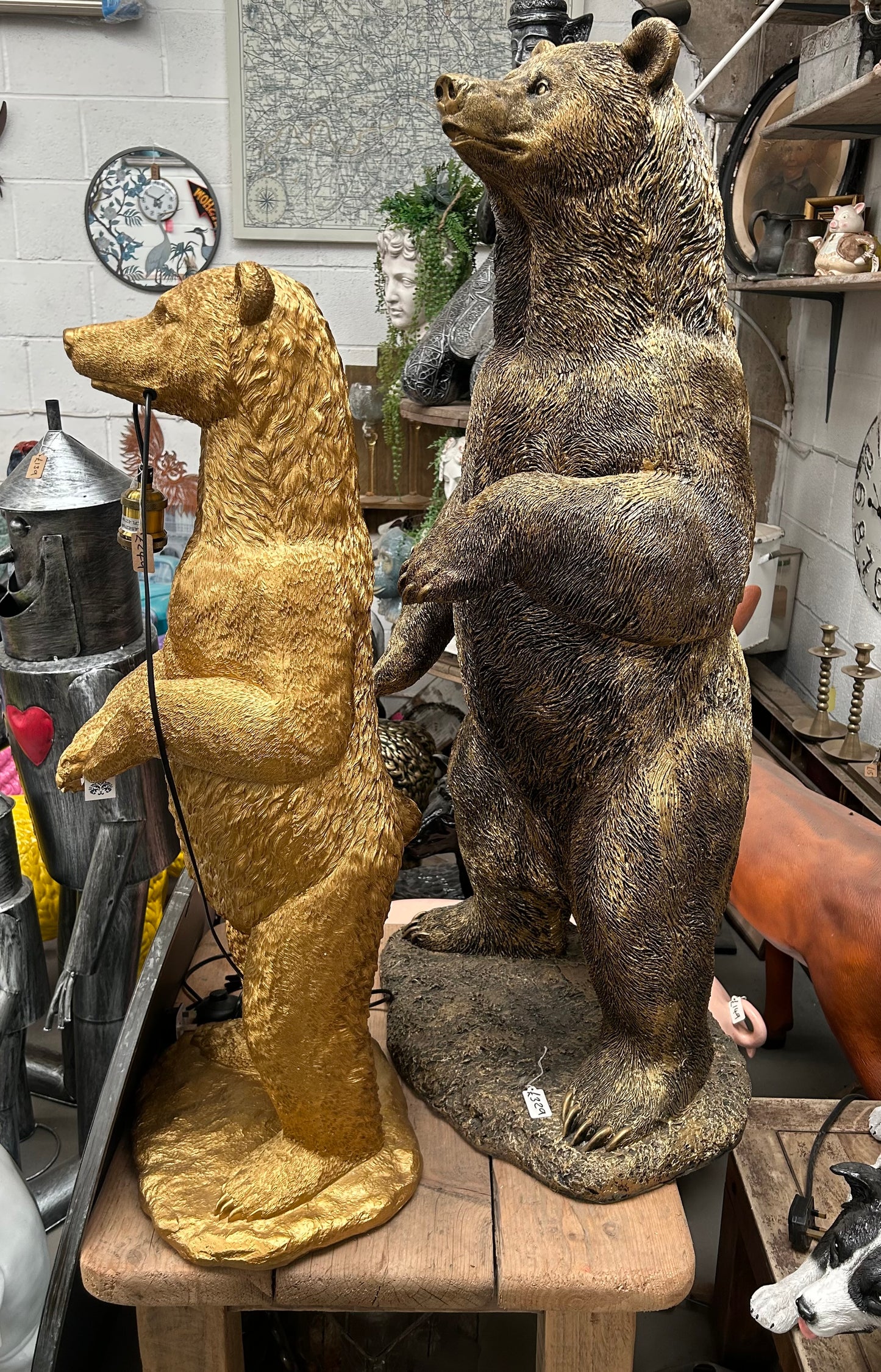 Large Gold & Black Bear Sculpture | Bold Indoor/Outdoor Resin Decor