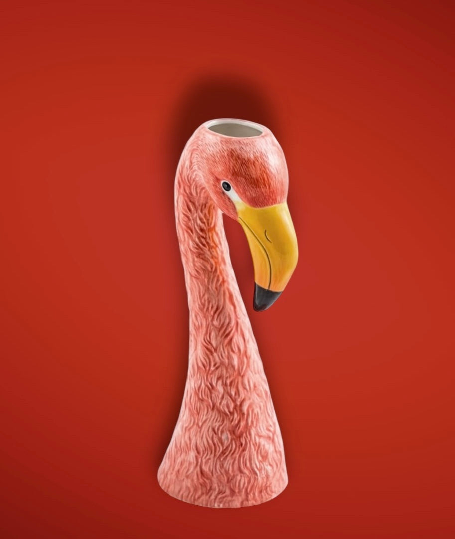 Large Ceramic Pink Flamingo Head Vase – Unique Decorative Statement Piece