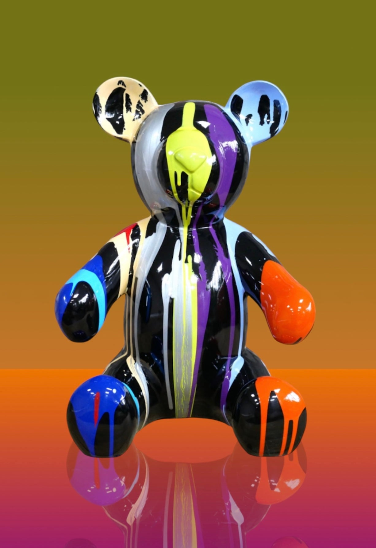 Splash Painted Bear – Bold & Colourful Artistic Animal Sculpture