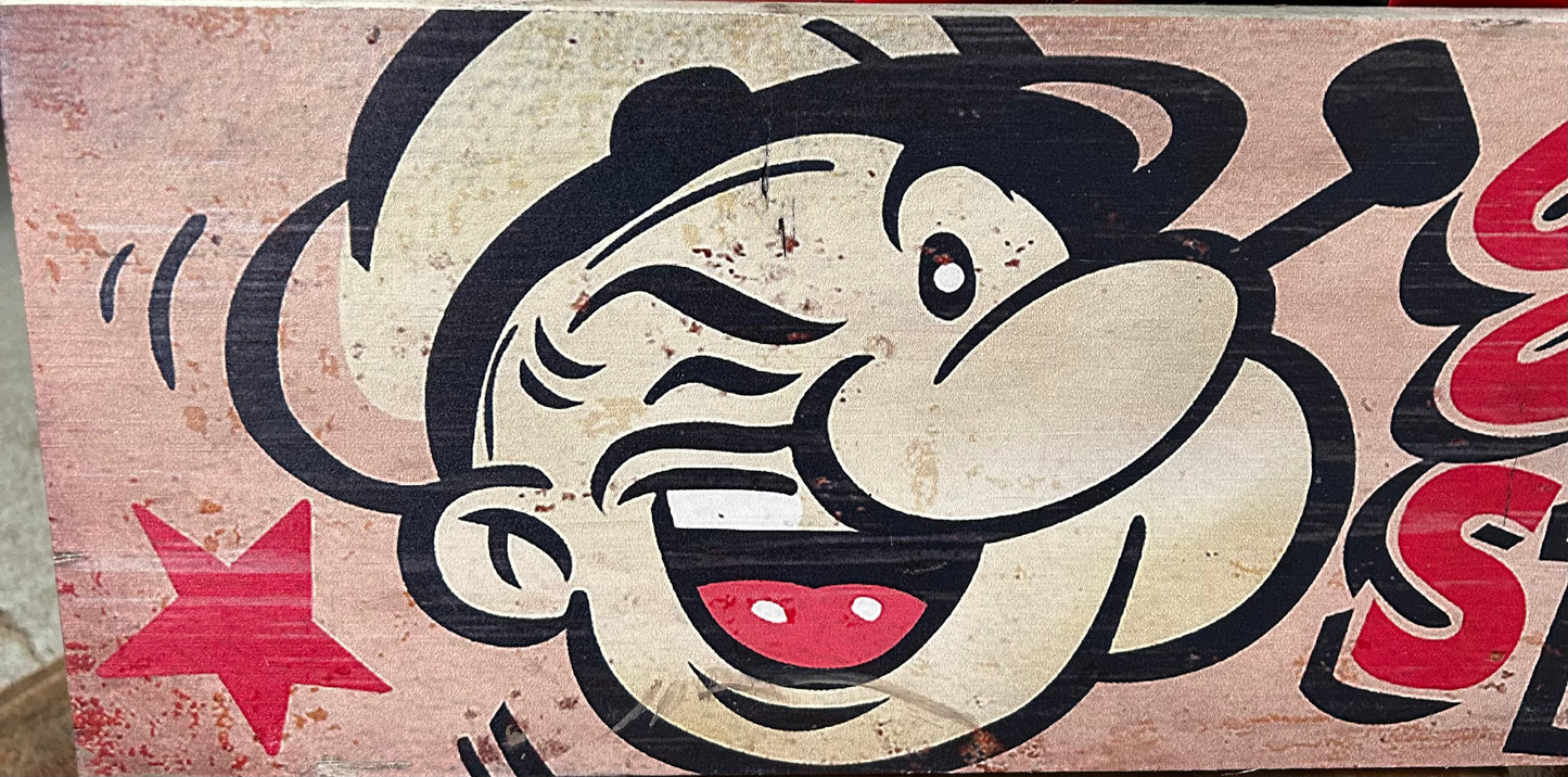 Popeye "Strength Test" Wooden Wall Sign – Nostalgic Fairground-Inspired Decor