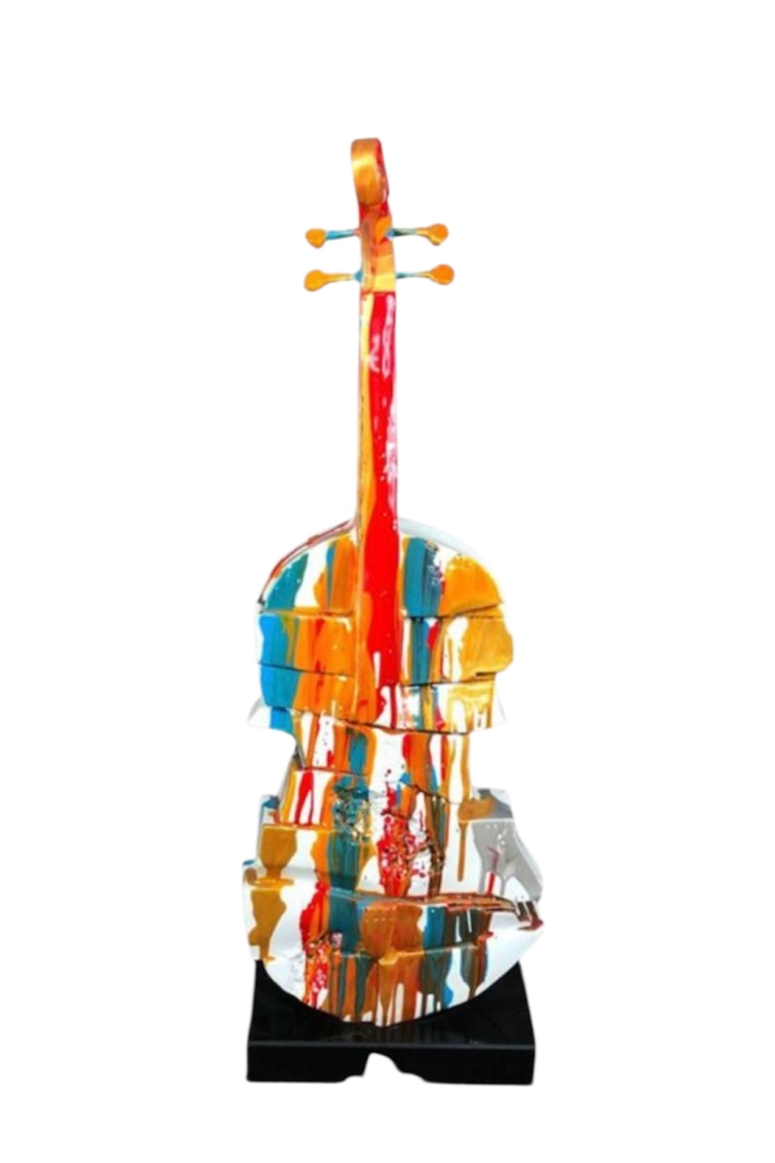 Splash Painted Violin Sculpture – Rotating Resin Art on Black Marble Base