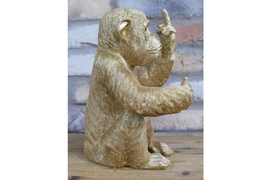 Up Yours Gold Monkey - Cheeky Resin Monkey Sculpture | Sign of the times Stoke