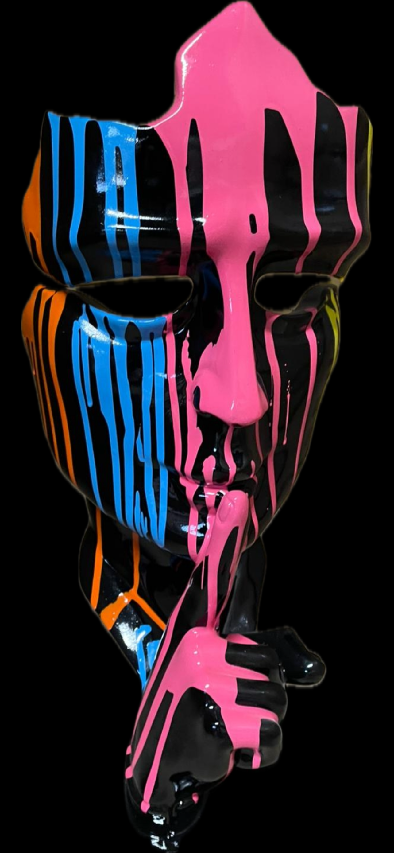 Stunning Black Splash Painted Face Sculpture – Contemporary Artistic Decor
