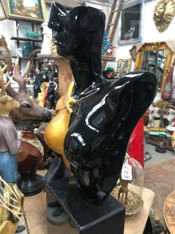 Elegant Black and Gold Lady Bust Sculpture – Resin Art on Black Marble Base | Sign of the times Stoke