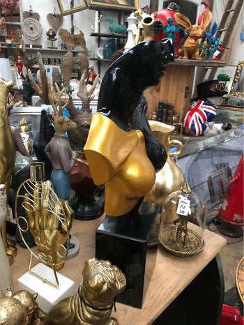Elegant Black and Gold Lady Bust Sculpture – Resin Art on Black Marble Base | Sign of the times Stoke