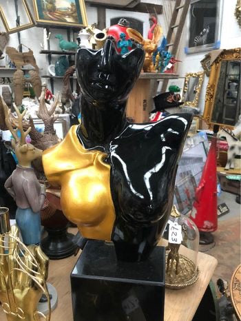 Elegant Black and Gold Lady Bust Sculpture – Resin Art on Black Marble Base | Sign of the times Stoke