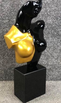 Elegant Black and Gold Lady Bust Sculpture – Resin Art on Black Marble Base | Sign of the times Stoke