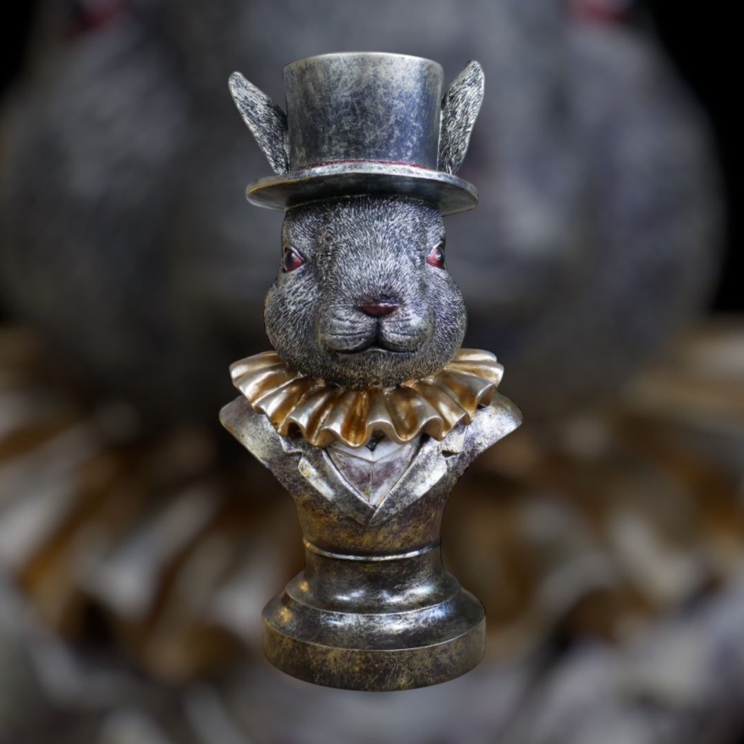 Charming Rabbit Bust with Top Hat – Detailed Resin Sculpture