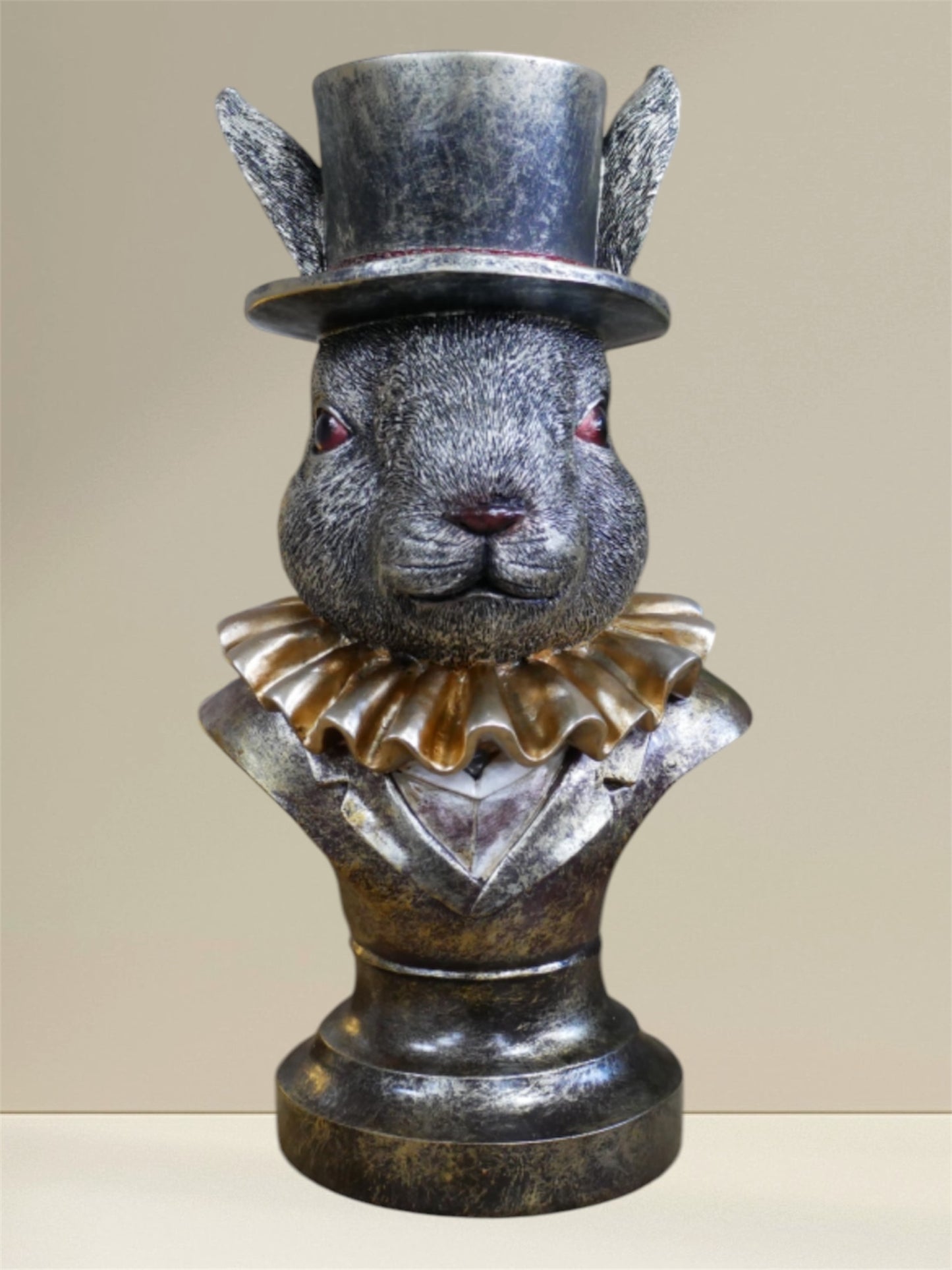 Charming Rabbit Bust with Top Hat – Detailed Resin Sculpture