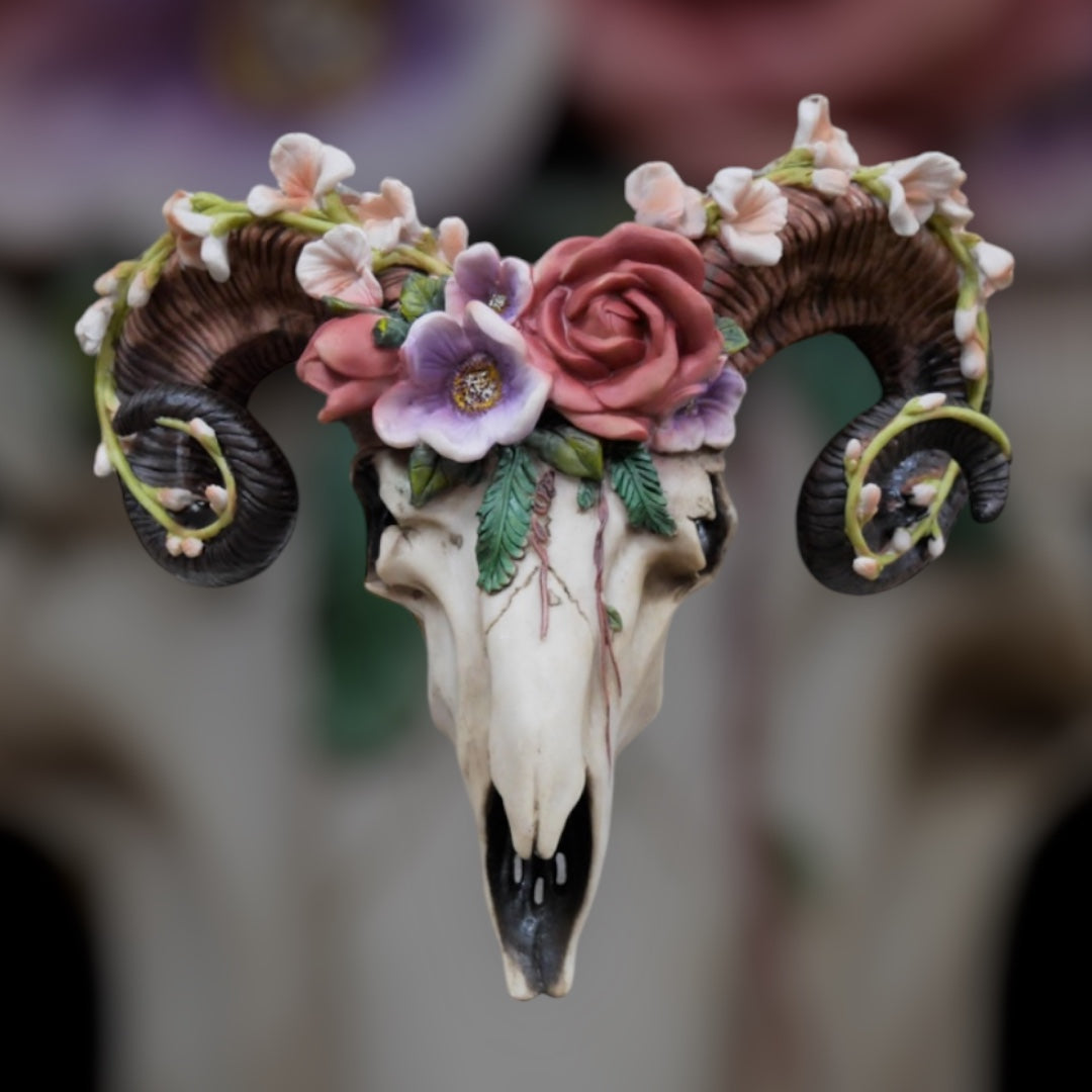 Floral Ram Skull Wall Head – Rustic Wall Décor with Intriguing Charm