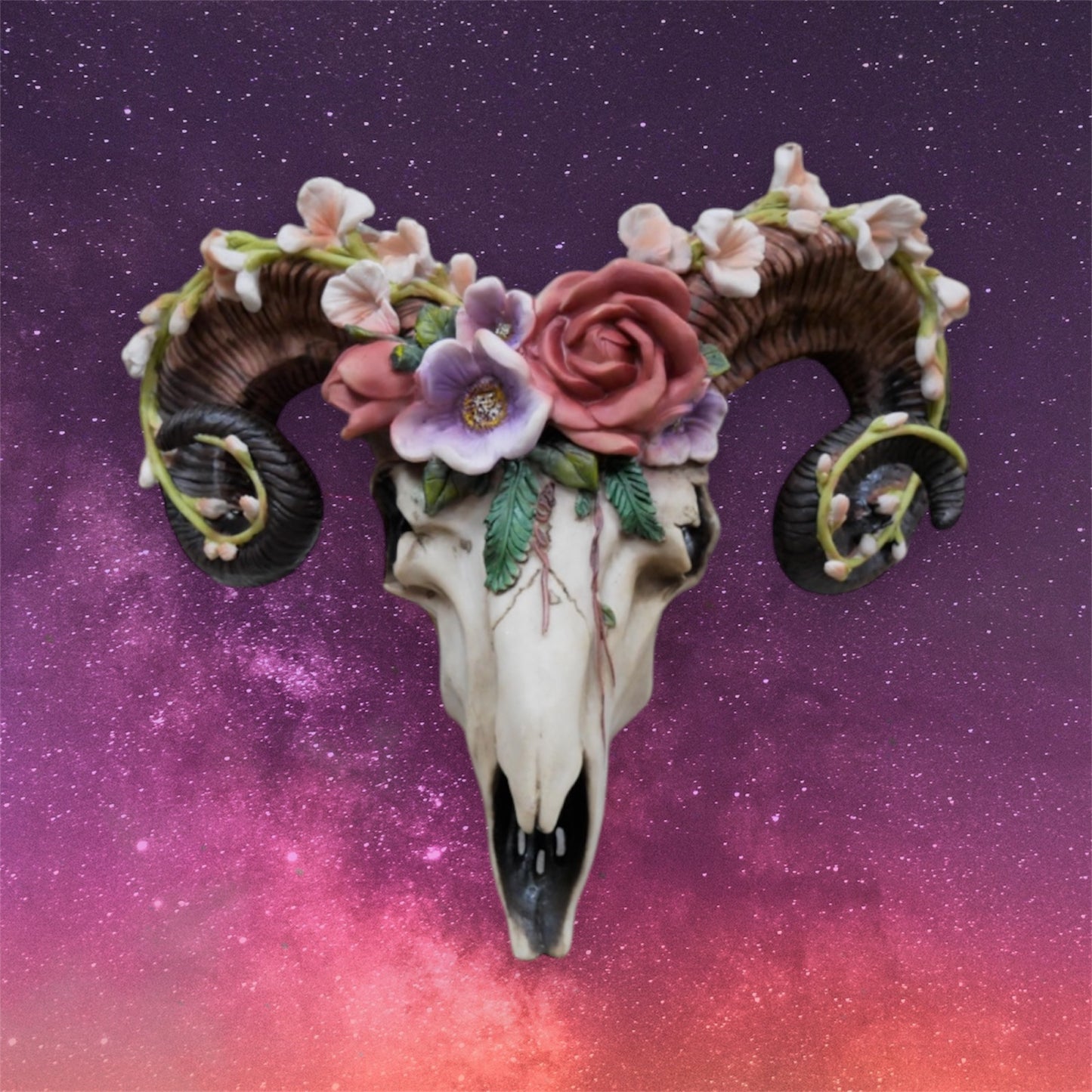 Floral Ram Skull Wall Head – Rustic Wall Décor with Intriguing Charm