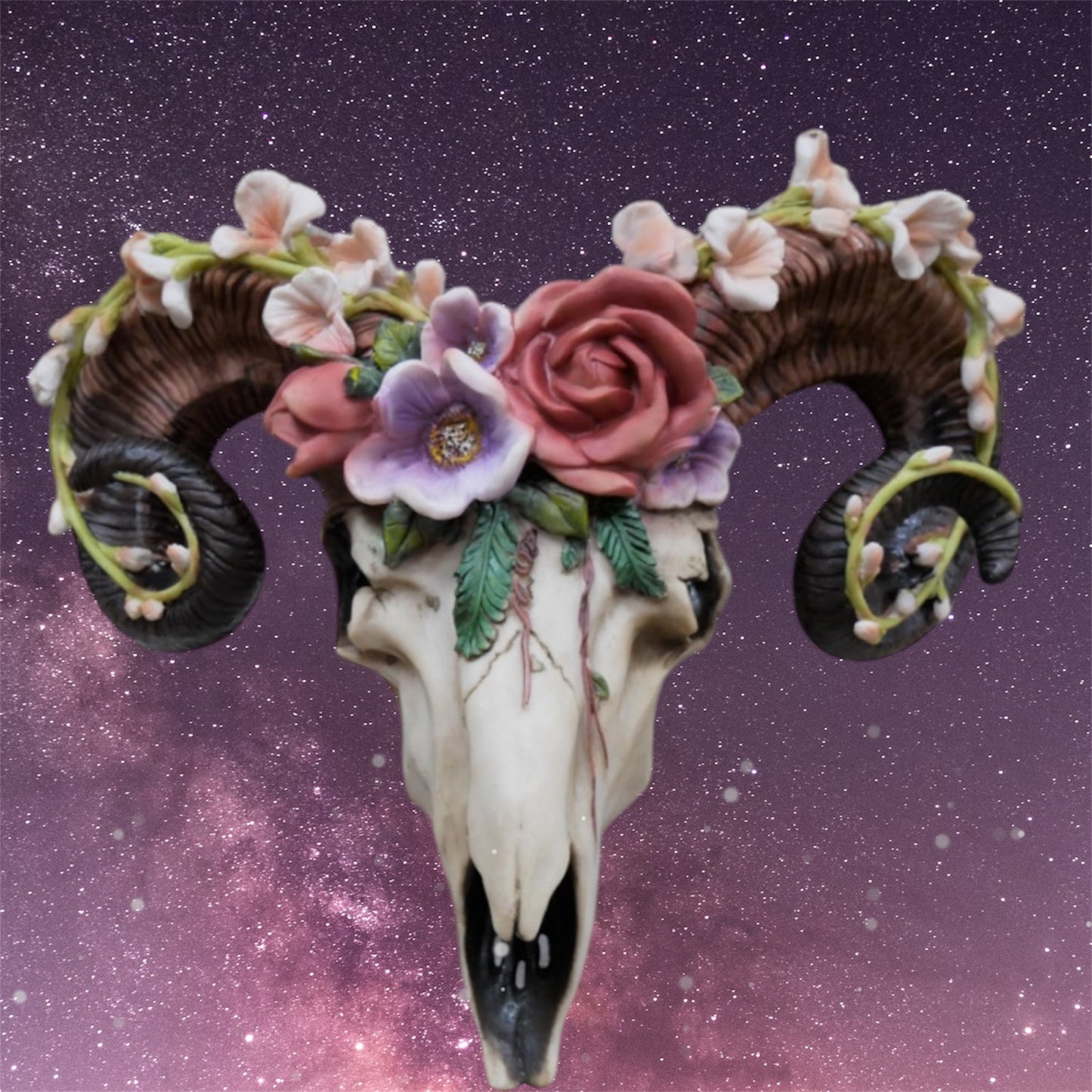 Floral Ram Skull Wall Head – Rustic Wall Décor with Intriguing Charm