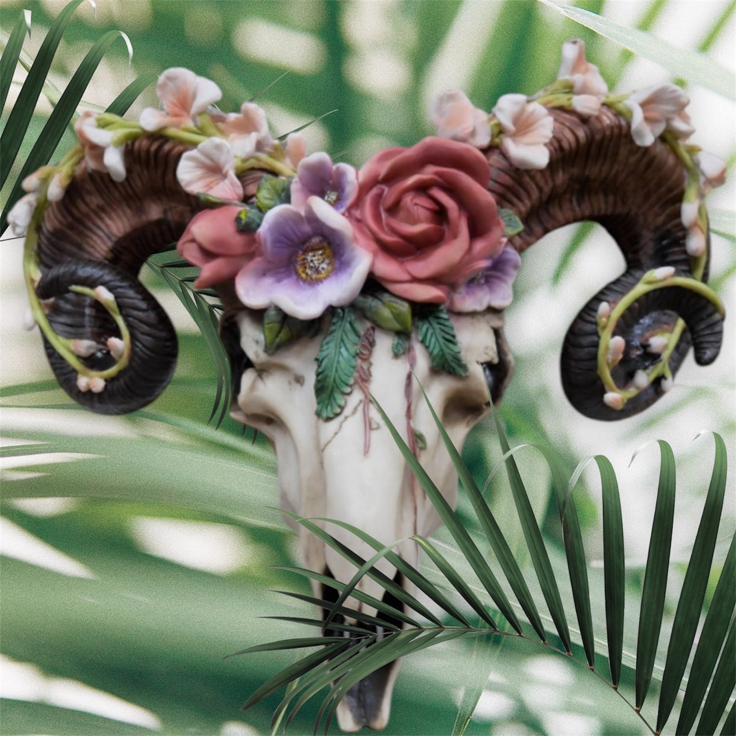 Floral Ram Skull Wall Head – Rustic Wall Décor with Intriguing Charm