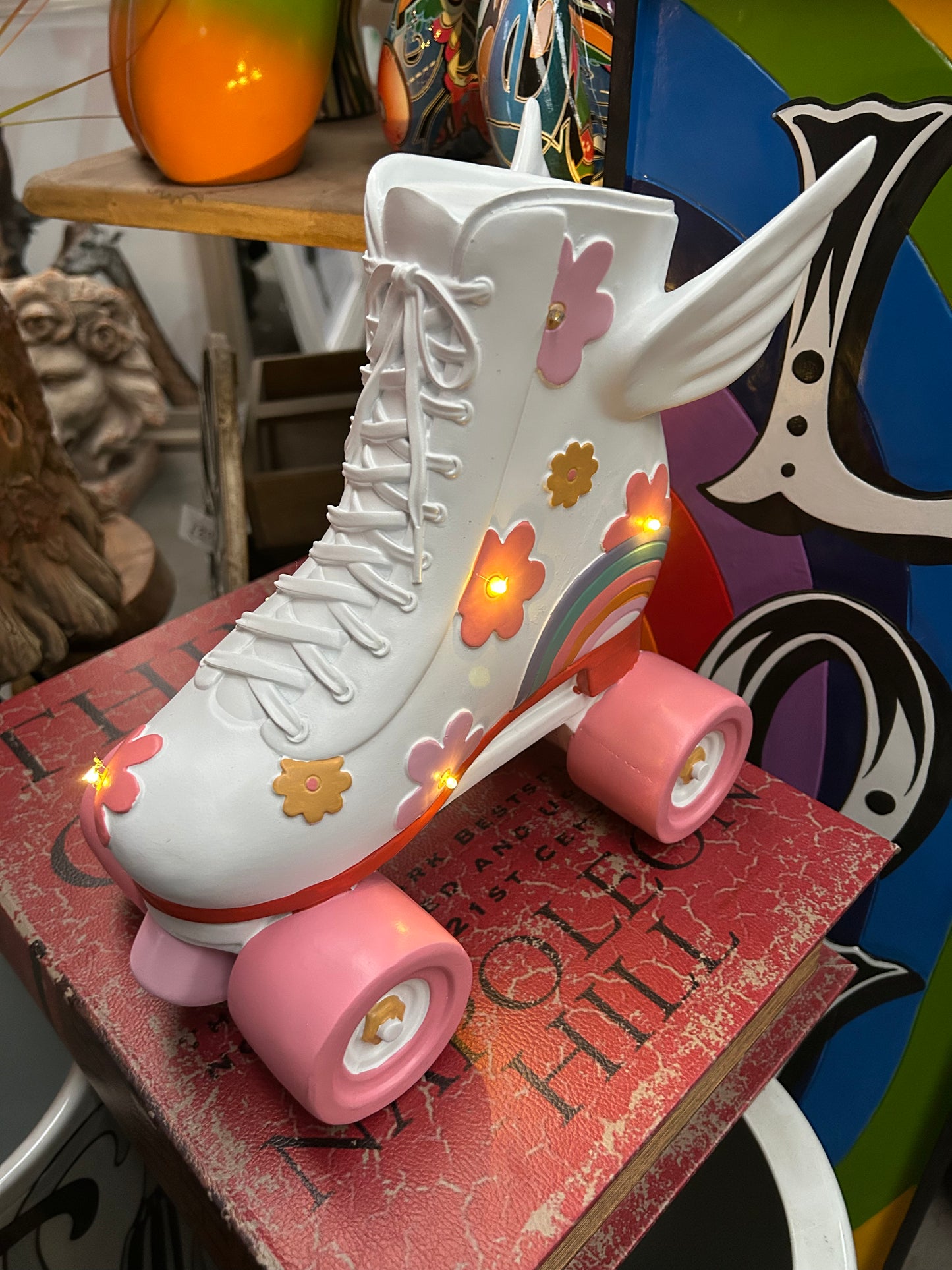 Light-Up Flowered Roller Skates Ornament - Colorful LED Decor for Home or Office