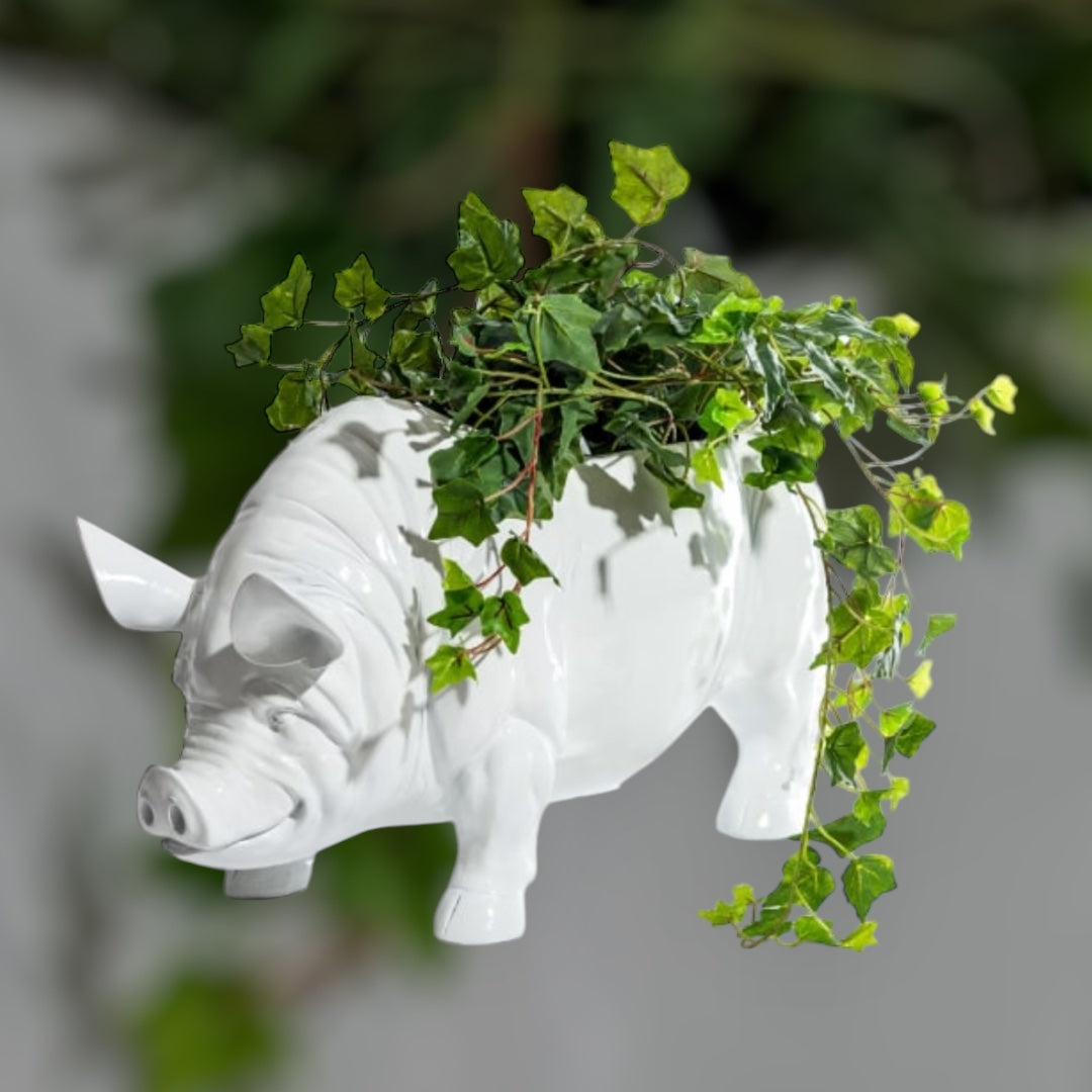 Extra Large Bright White Pig Planter - for Indoor and Outdoor