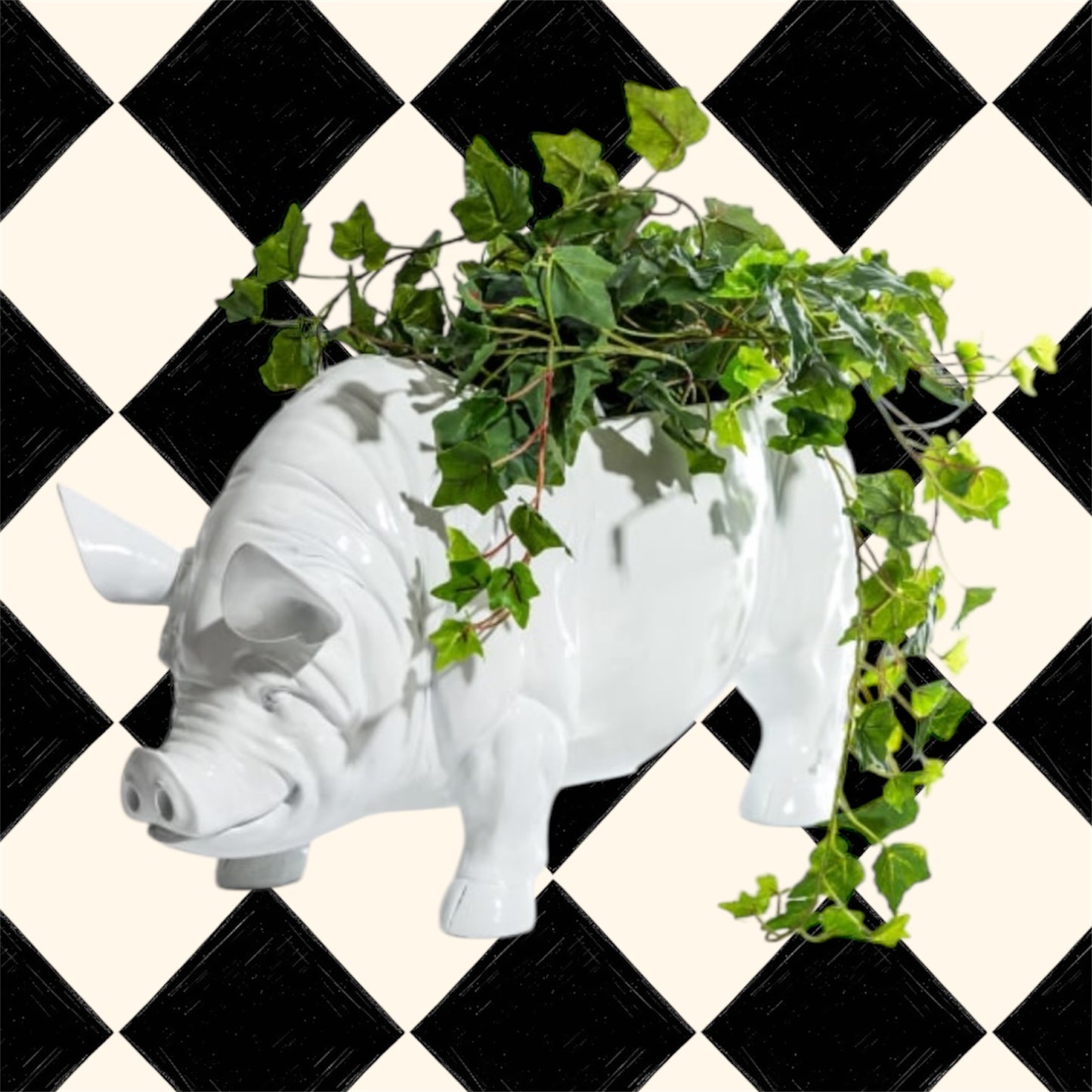 Extra Large Bright White Pig Planter - for Indoor and Outdoor