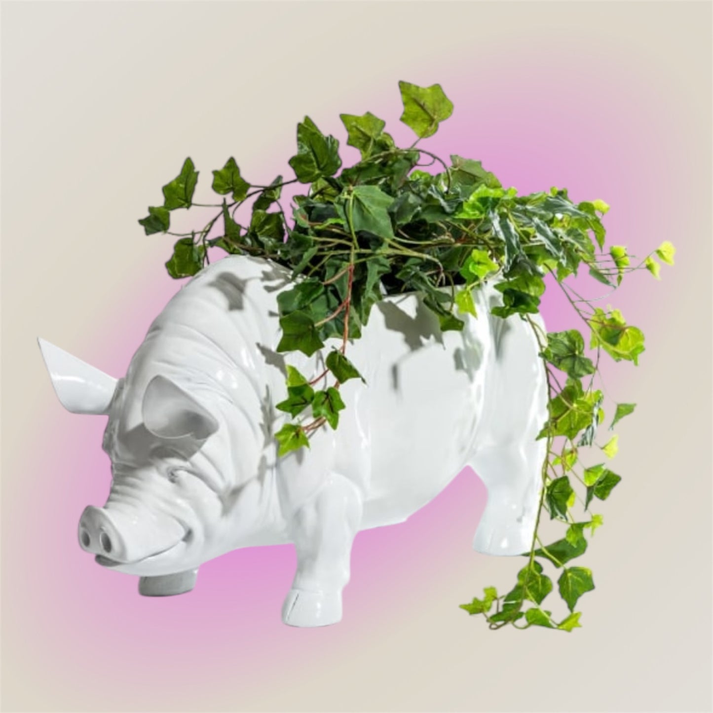 Extra Large Bright White Pig Planter - for Indoor and Outdoor