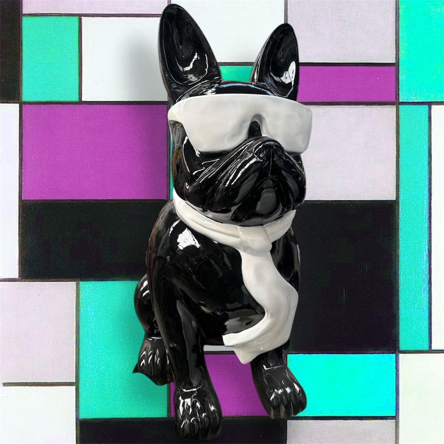 Frenchi Sculpture | Bold Black Fiberglass Decor with White Glasses