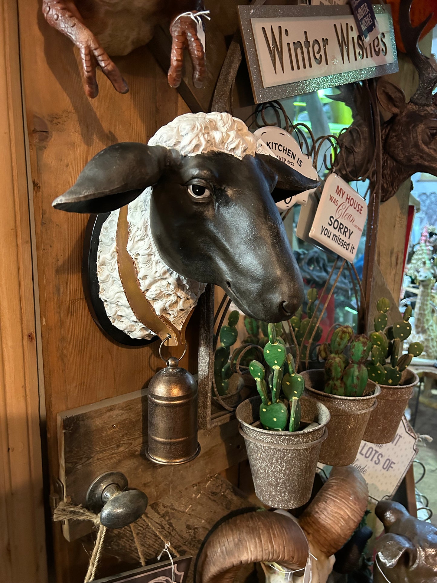 Large Sheep with Bell Wall Head - Quirky Resin Wall Decor | Sign of the times Stoke