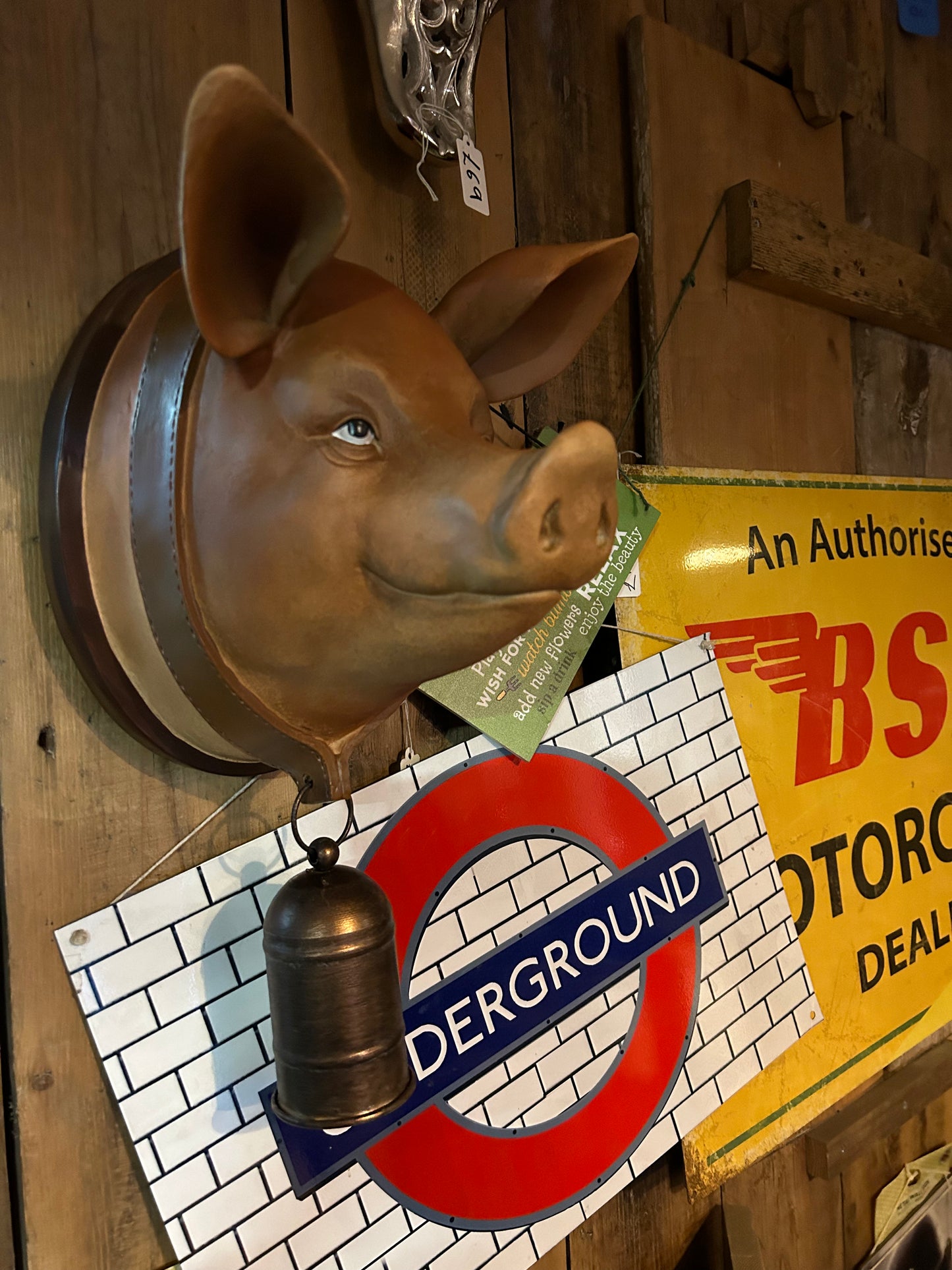 Large Resin Pig Wall Head with Bell - Unique Garden & Home Decor | Sign of the times Stoke