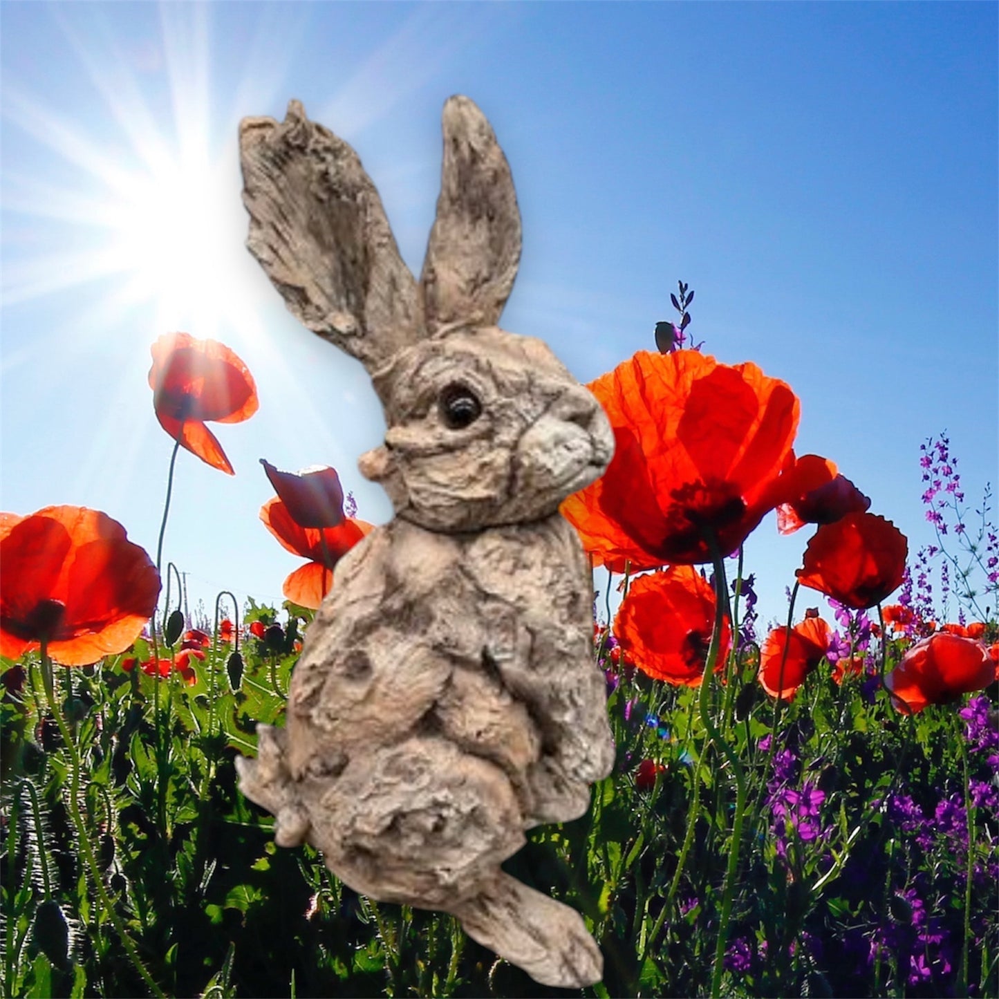 Rustic Rabbit Resin Sculpture – Wood-Look