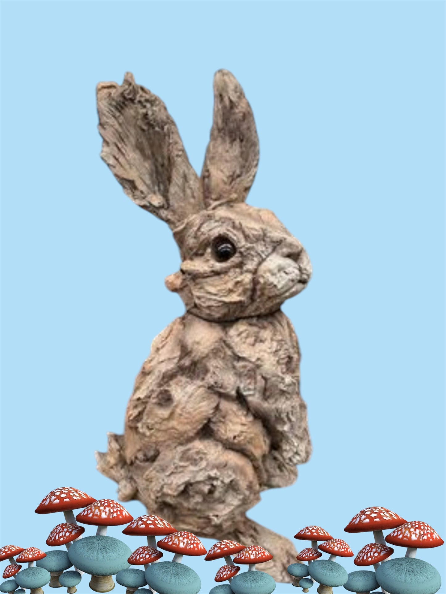 Rustic Rabbit Resin Sculpture – Wood-Look