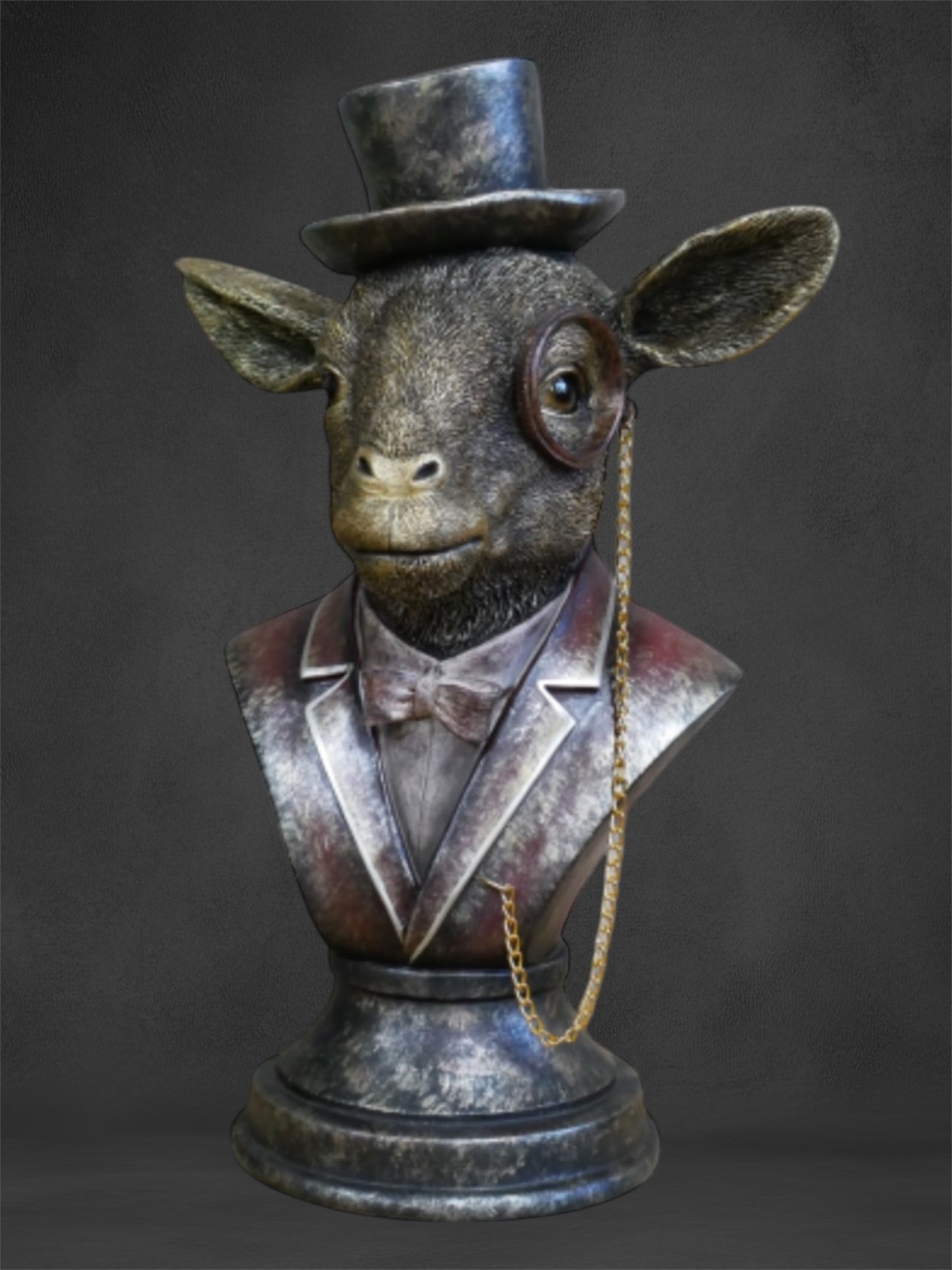Monocled Goat Bust – Elegant Resin Sculpture with Suit and Charm
