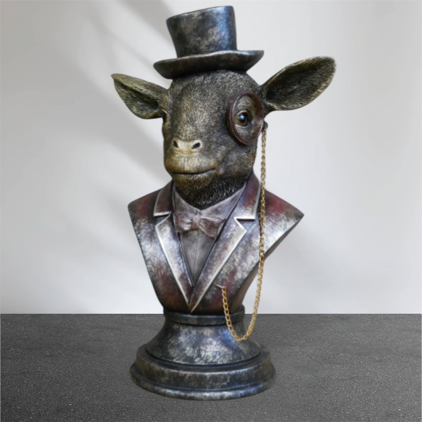 Monocled Goat Bust – Elegant Resin Sculpture with Suit and Charm