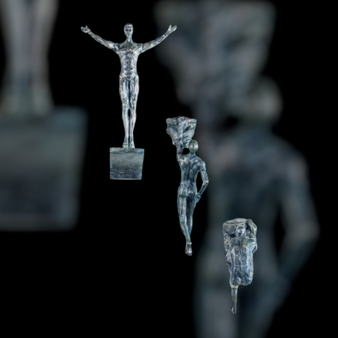 Set of 3 Antique Bronze Rock Climbing Men Figures | Bold Wall Sculpture Trio