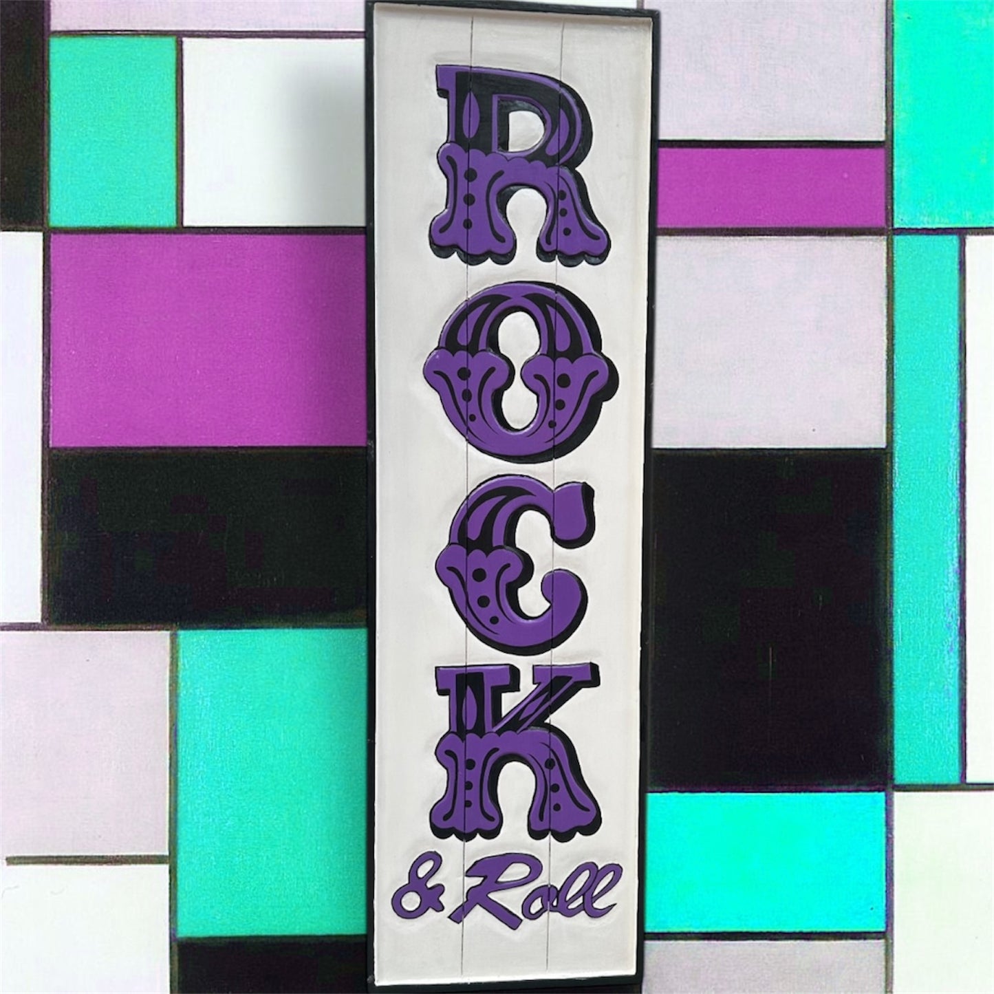 Funky "Rock and Roll" Sign - Hand-Painted MDF Wall Art