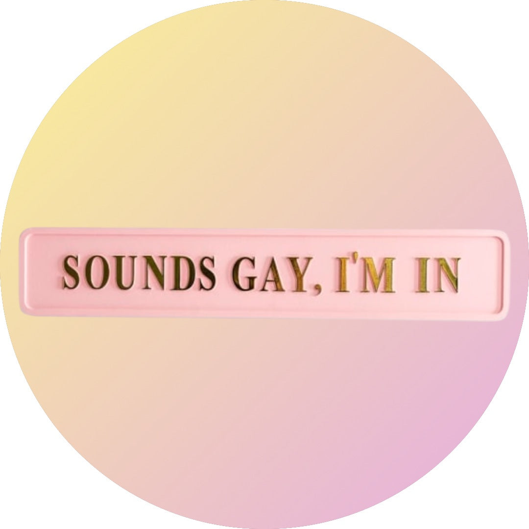 "Sounds Gay, I'm In" Sign - Pink and Gold MDF Wall Art